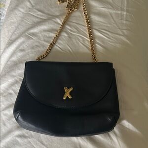 Paloma Picasso Black Leather Shoulder Bag with Gold Chain